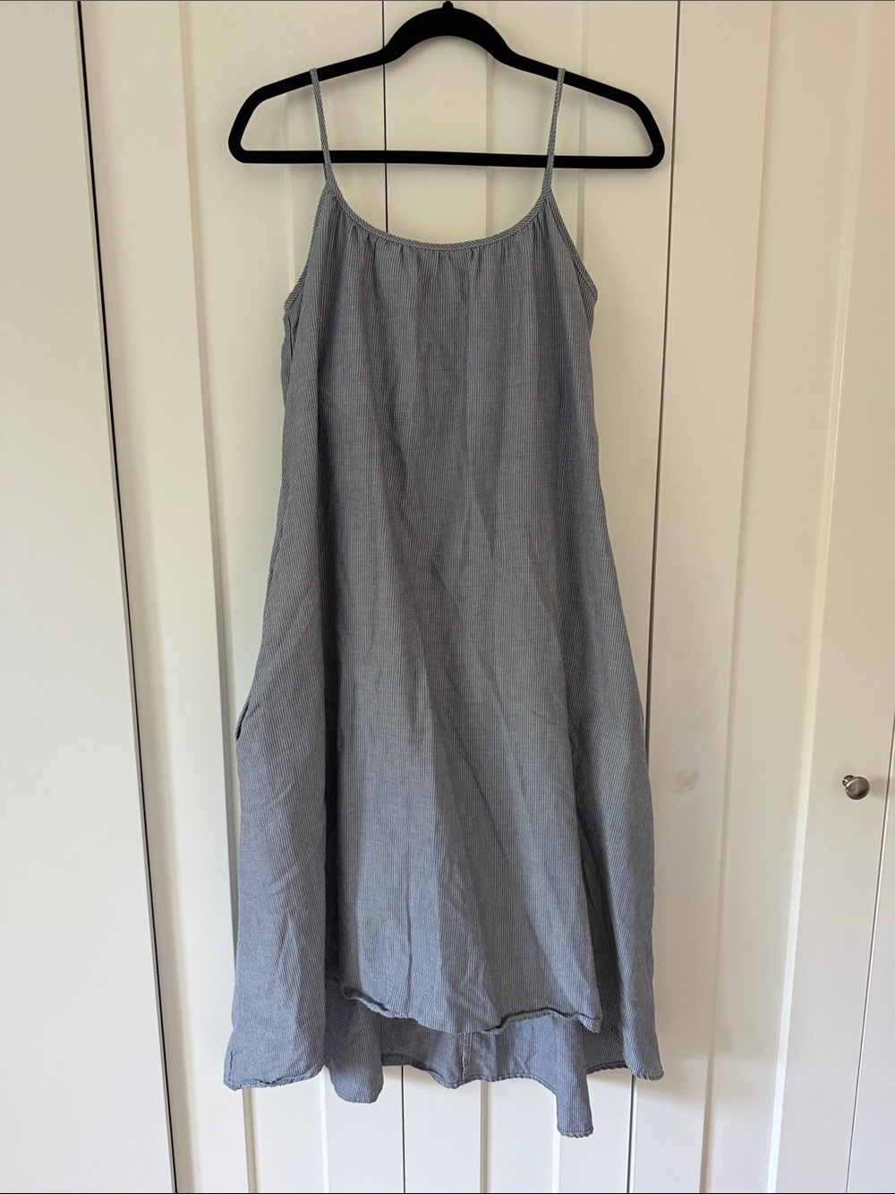 Casual Blue grey with white pinstriped cami adjustable Long slip Dress